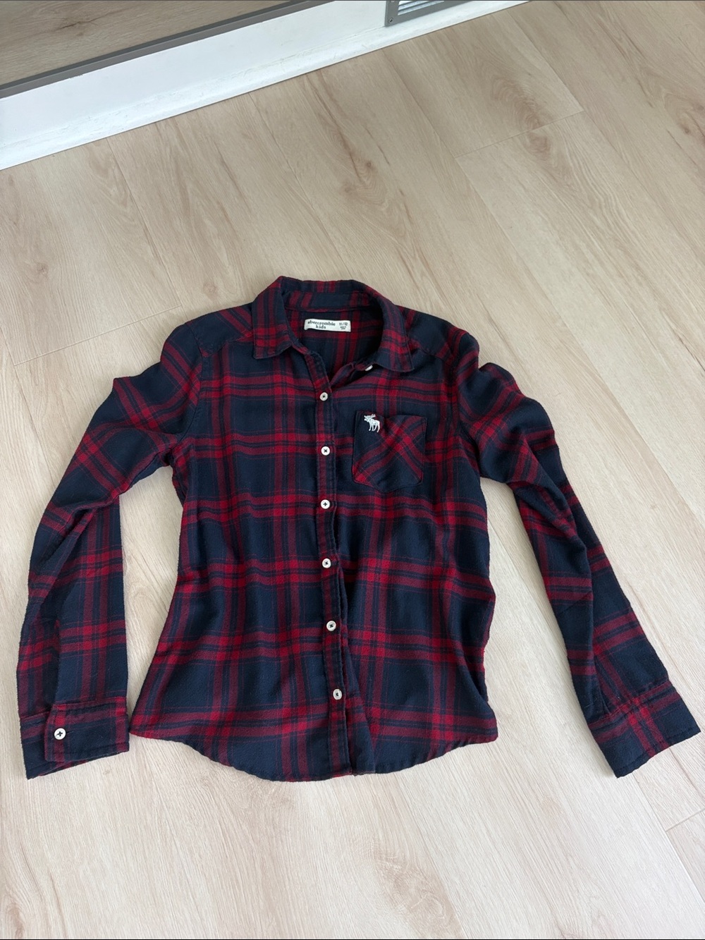 Abercrombie & Fitch Red and Navy Plaid Button-Down Shirt